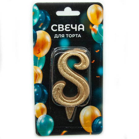 Свеча Цифра, 8 Грация, Золото, с блестками, 7 см, 1 шт.