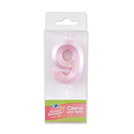 Свеча Цифра, 9 Грани, Розовый, Перламутр, 4,2*6 см, 1 шт. с держат.