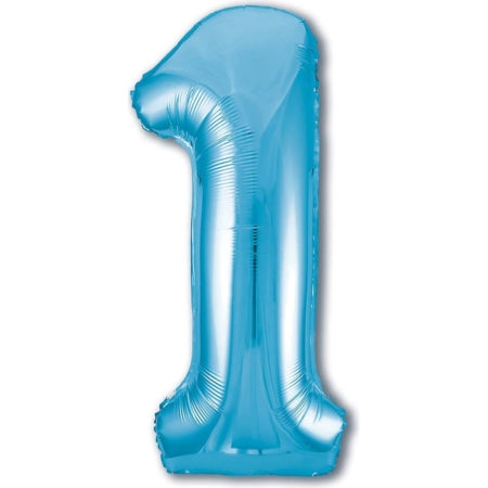 Воздушный шар из фольги. Цифра 1, Голубой, Slim (40''/102 см, RUS)