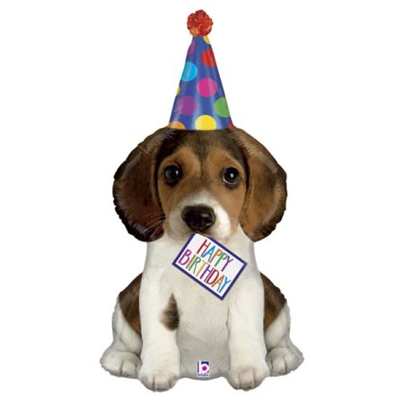 Воздушный шар из фольги. Фигура, H. Birthday Щенок в колпаке (37”/94 см, USA)
