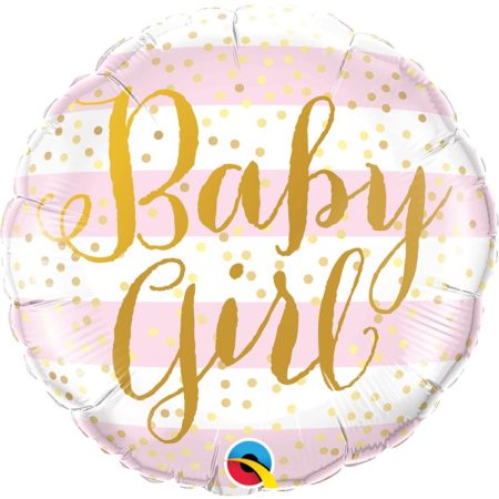 Воздушный шар из фольги. Круг, Baby Girl, полосы, розовые (18''/46 см, USA)