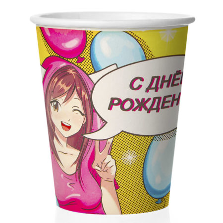 Аниме, С Днем Рождения!. Стаканы (250 мл), 6 шт.