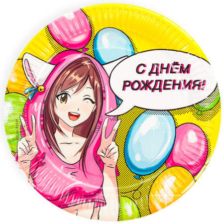 Аниме, С Днем Рождения! Тарелки, 6 шт. (7''/18 см)