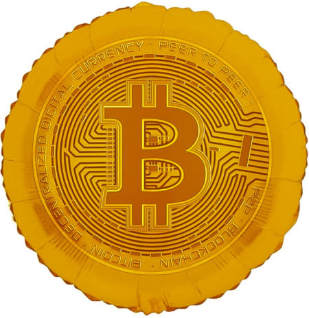 Воздушный шар из фольги. Круг, Биткоин, Золото (18''/46 см, CHN)