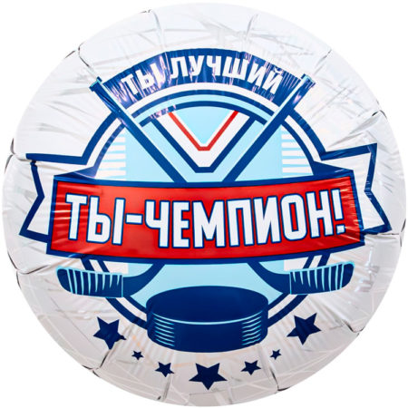 Воздушный шар из фольги. Круг, Хоккей, Ты Чемпион! (18''/46 см, RUS)